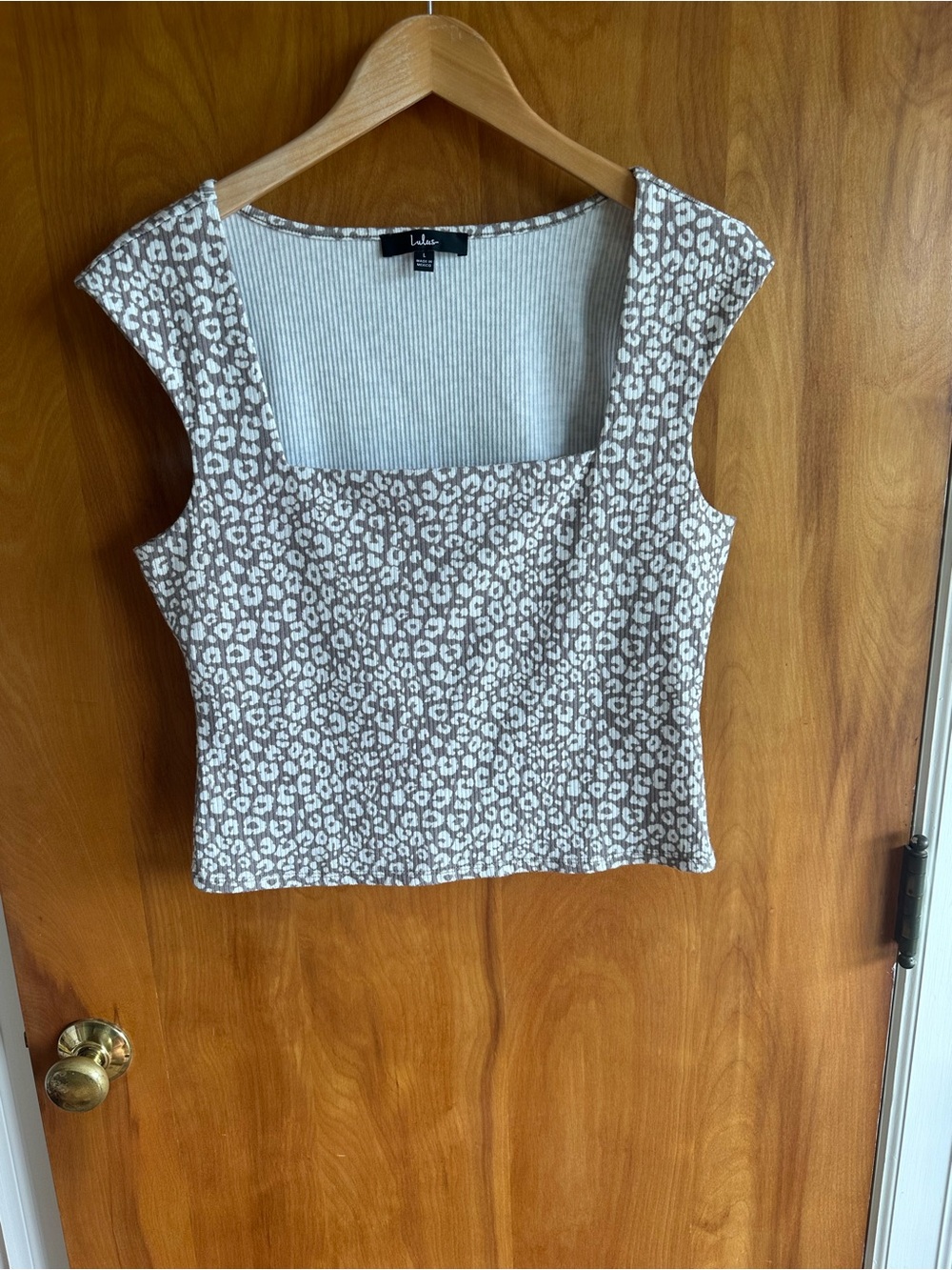 Lulu's Taupe & White Leopard Square-Neck Crop Top